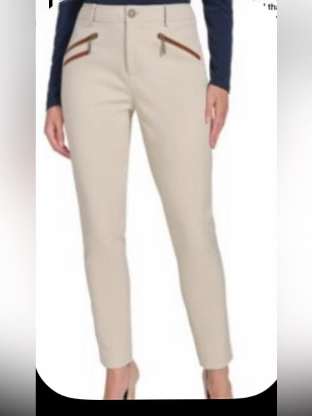 Tommy Hilfiger Slim Ankle Pants in Cream with Brown Trim